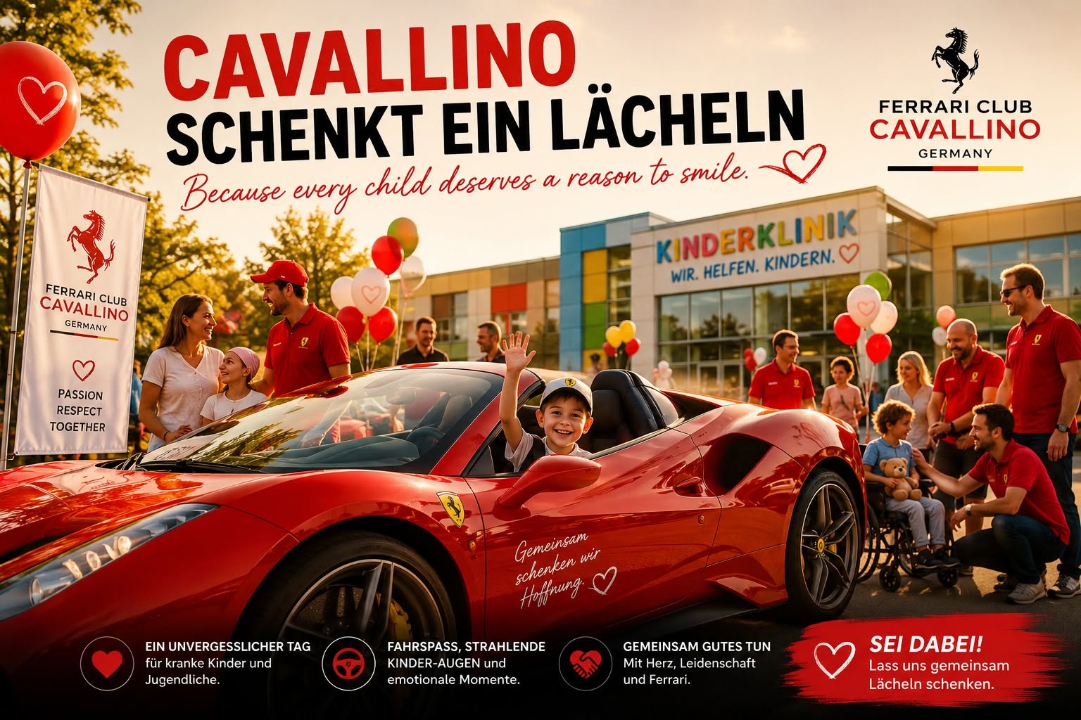 🏎️❤️ Cavallino schenkt ein Lächeln – Wir suchen Dich und Deinen Ferrari! ❤️🏎️